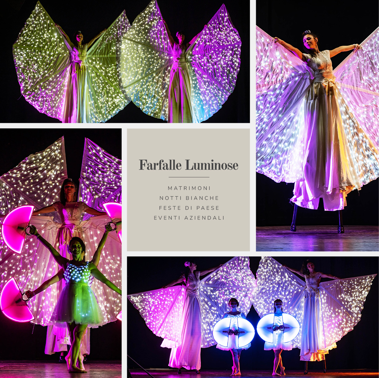 Spettacolo Farfalle Luminose per matrimoni, notti bianche, feste di paese ed eventi aziendali
