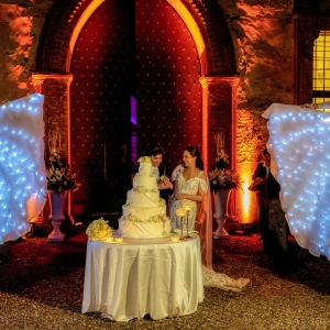 Taglio Torta sposi con Farfalle Luminose